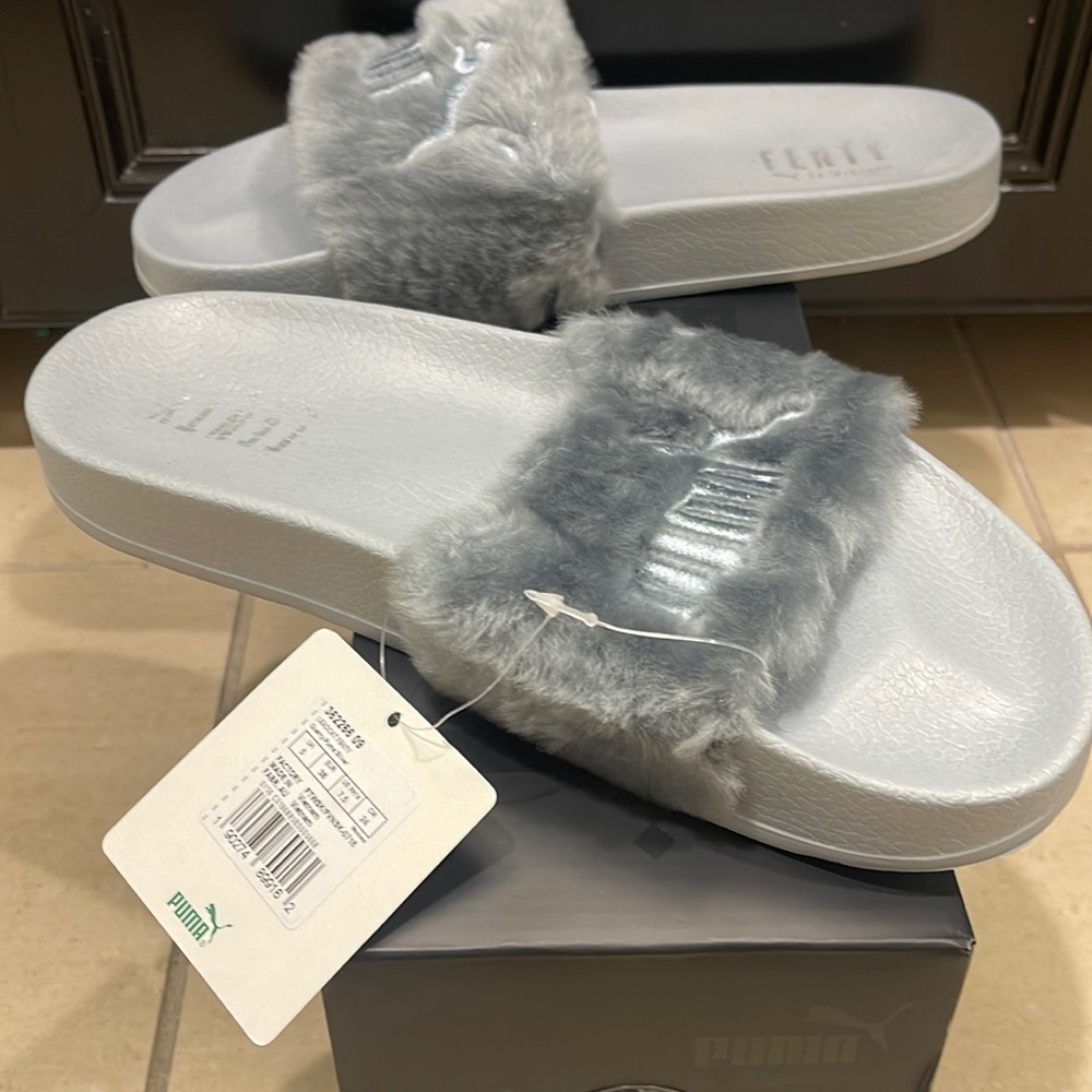 Fenty Slides. NWT. Silver